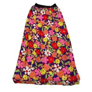 1970s Vintage Floral Maxi Skirt Purple Psychedelic Fairy Mod Elastic Waist